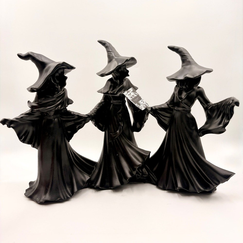 Tahari Home Halloween LARGE 3 Witches Holding Hands Figurine Matte Black NEW